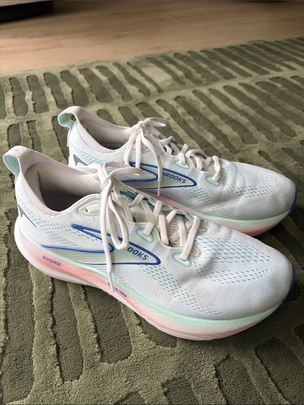 Brooks Women's White Running Shoes with Pastel Blue & Pink Accents